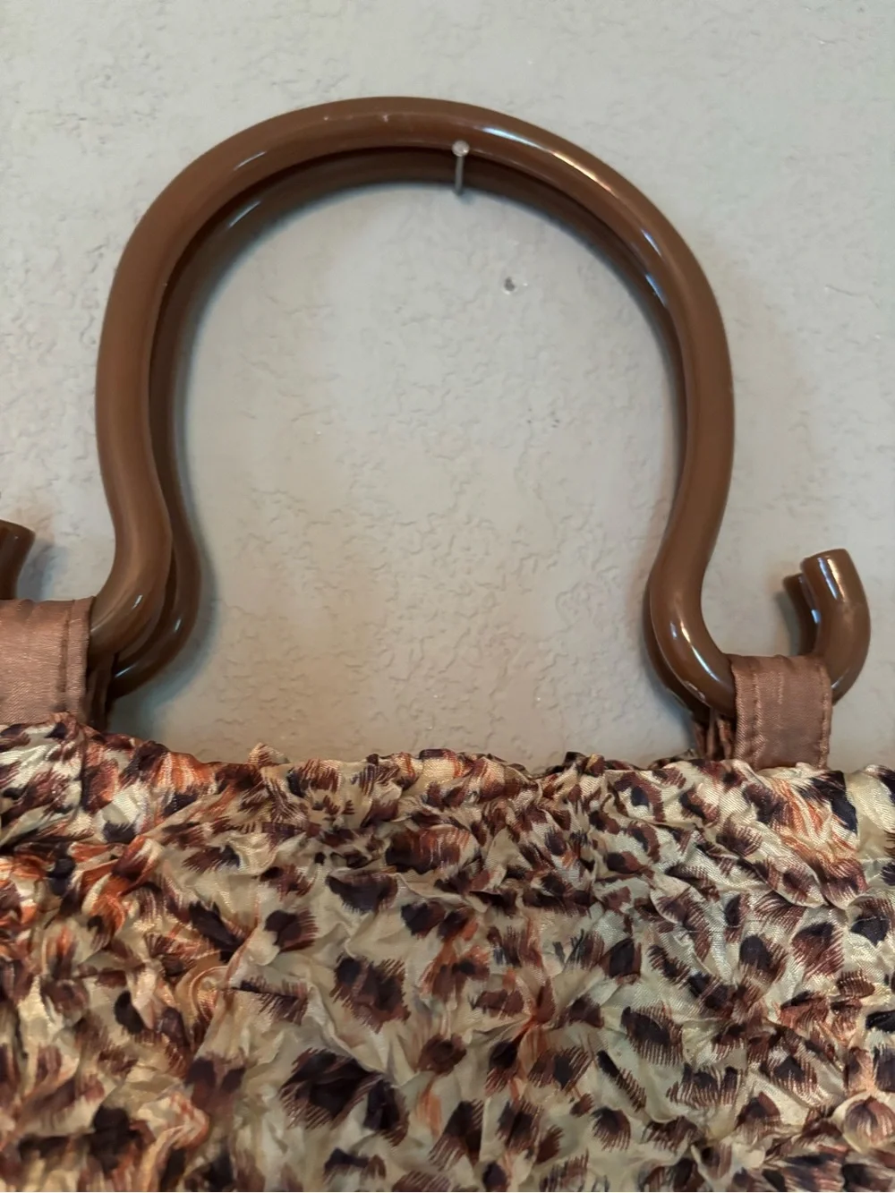 Brown Textured Cloth Tote Bag with Brown Lucite Handles - Picture 13 of 13